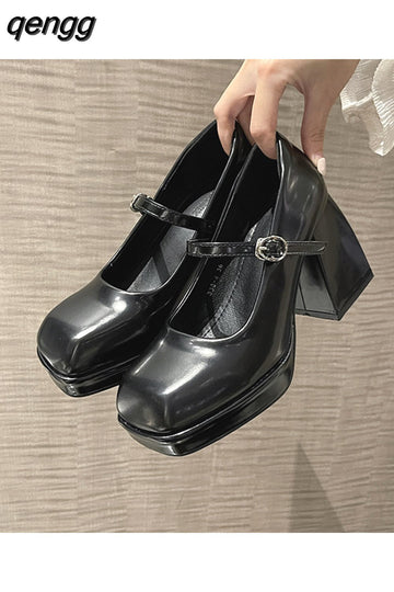 Niulatu Heels Elegant Bow Square Toe Black Fashion Women's Pumps Thick Heel Wedding Party Pearl Lace Wedding Shoes for Women DJSE